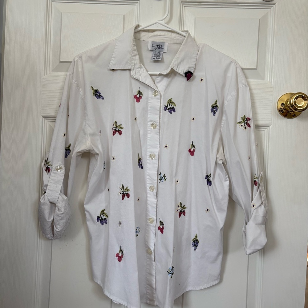 Vintage Embroidered Fruit Button-Up Shirt